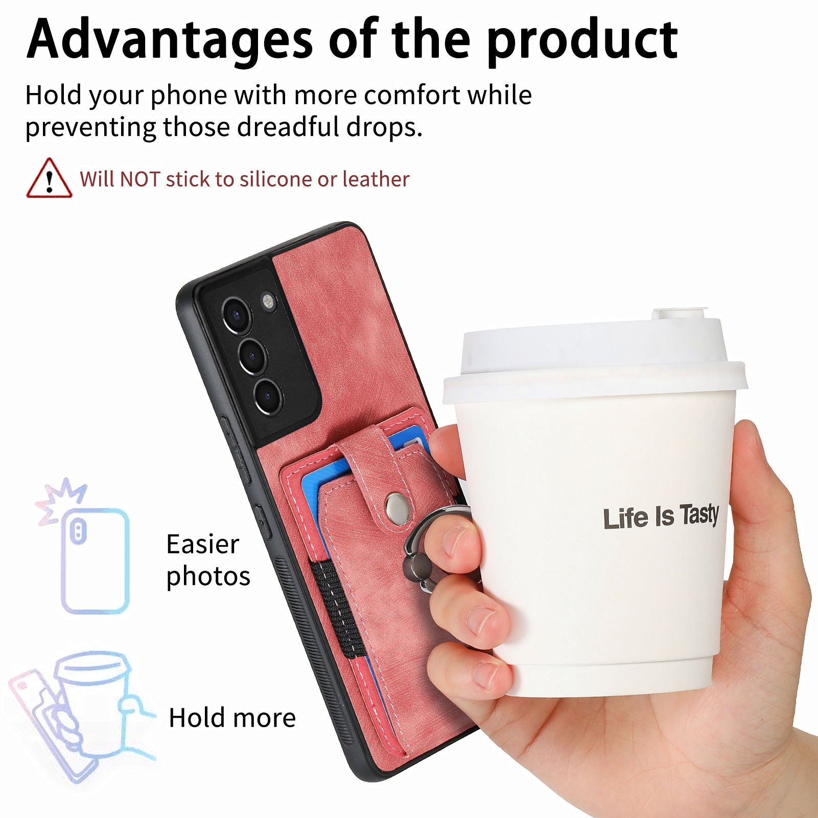 For Samsung Galaxy S21 FE 5G Card Holder Phone Case PU Leather TPU PC Slim Phone Cover with Ring Kickstand For Samsung Galaxy S21 FE 5G Card Holder Phone Case PU Leather TPU PC Slim Phone Cover with Ring Kickstand